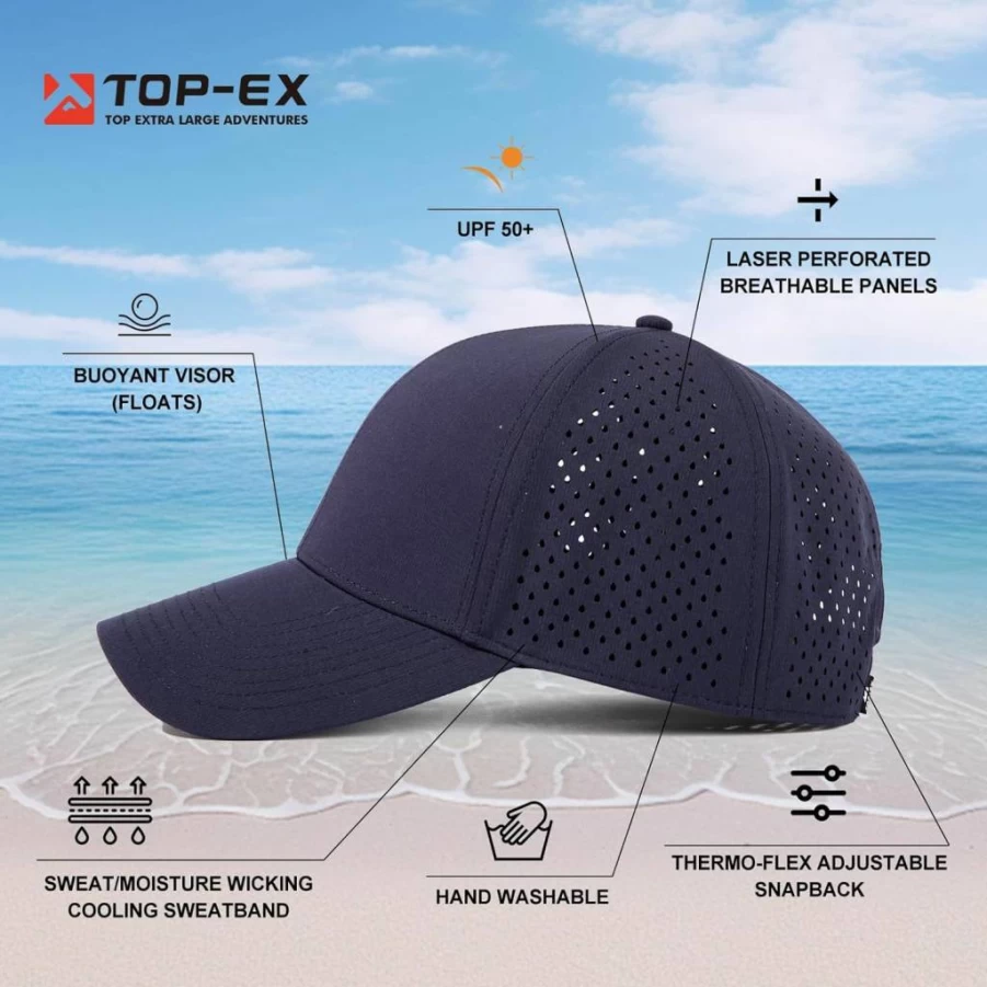 TOP-EX Oversize Snapback Baseball Cap - XL/XXL Hydro Performance, Water Repellent Cool Hat for Golf, Boat, Beach & Workout