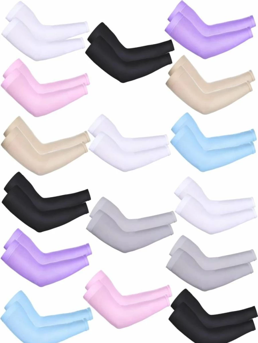 Bememo 16 Pairs Cooling Arm Sleeves for Men & Women - UV Protection, Breathable Knitted Ice Silk, Tattoo Cover, Multicolor